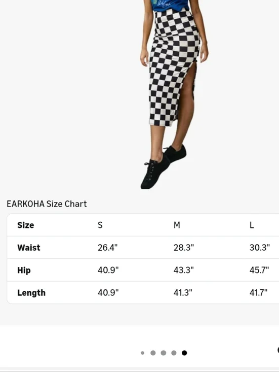 High-Waist Black & White Check Midi Skirt with Side Slit - Picture 5 of 7